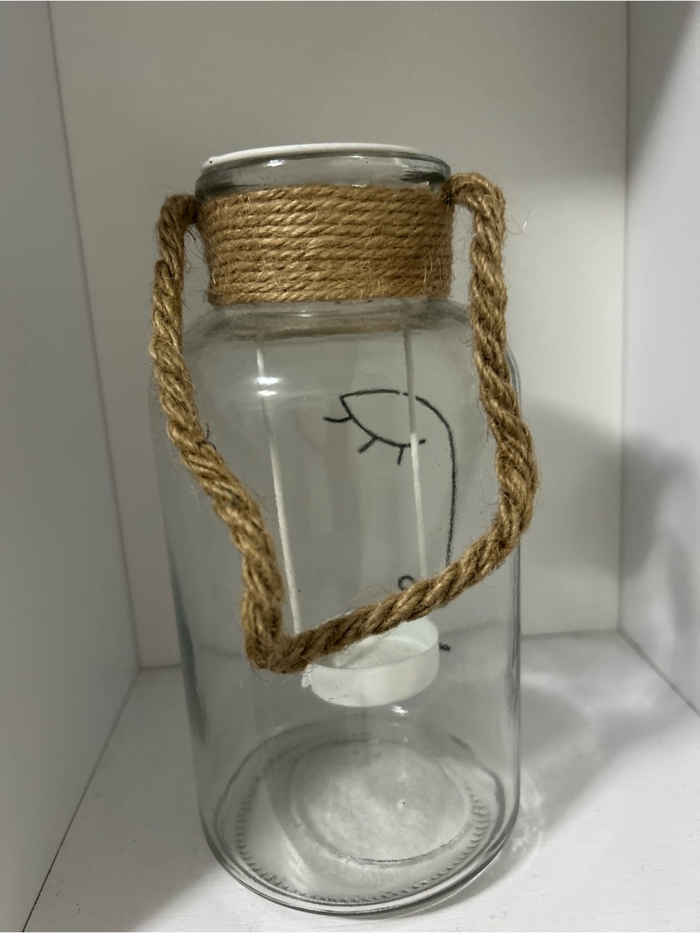 Glass Lantern Vase with Twine Handle - Natural
